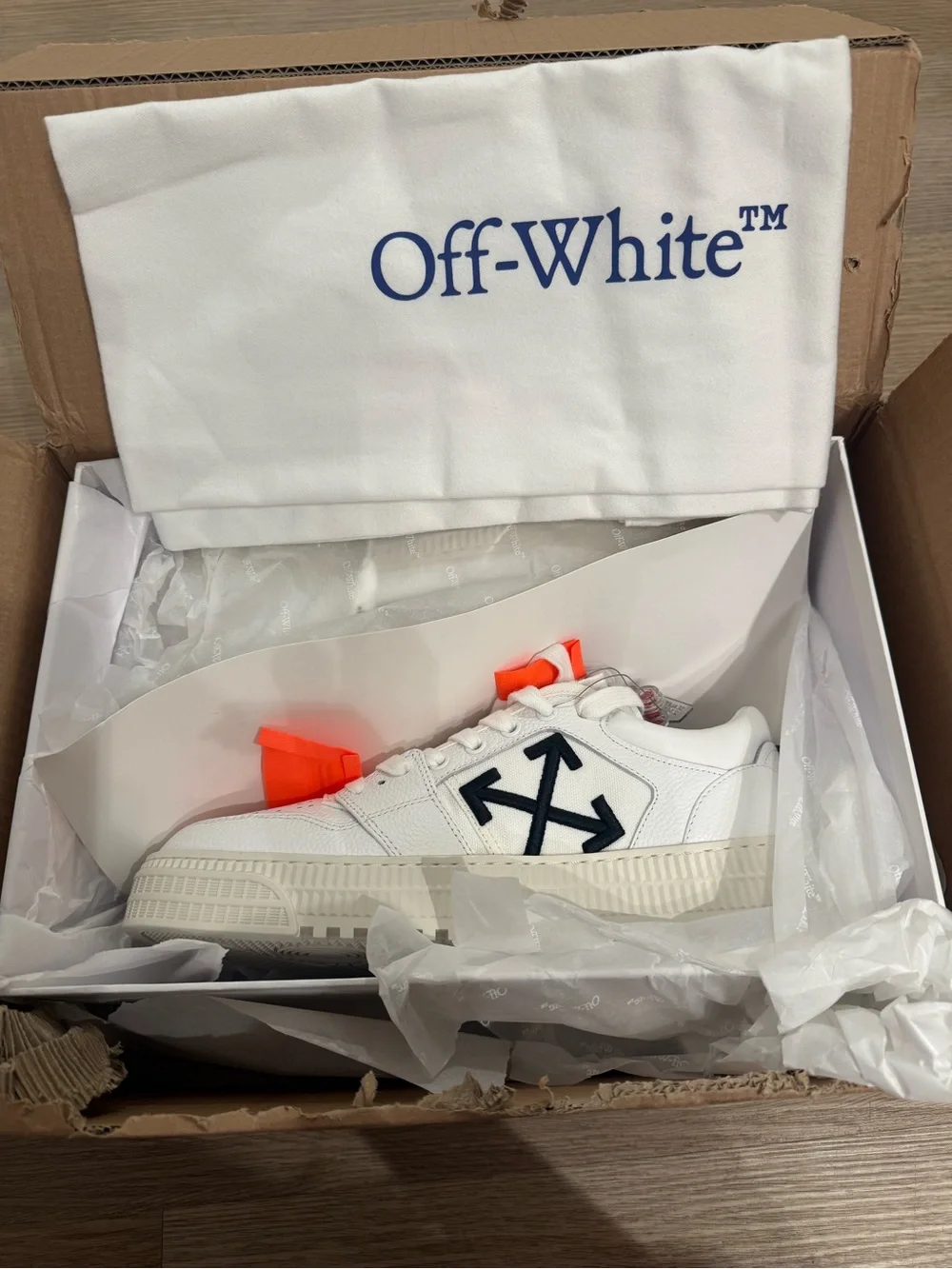 Off-White White MEN Leather Low-Top Sneakers with Orange Tags NEW US11